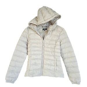 ONLY Women's Puffer Jacket Hooded Lightweight‎ Quilted Beige Size S